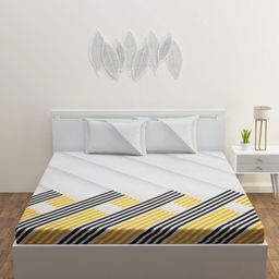 HAPPY HUES White & Black 180 TC King Bedsheet with 2 Pillow Covers-14