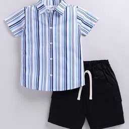 LITTLE NINJA Infant Boys Striped Spread Collar Pure Cotton Shirt With Shorts-picture-16