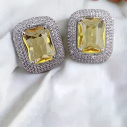 Opal Touch Rhodium-Plated Crystal Studded Square Shaped Studs-6