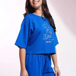 Tokyo Talkies Disney Women Mickey Mouse Embroidered Tshirt & Short Set-image-34