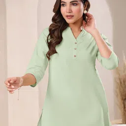 Janasya Women's Mint Cotton Solid A-line Top-image-98