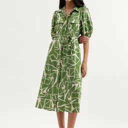 United Colors of Benetton Printed Puff Sleeve Shirt Midi Dress-picture-40