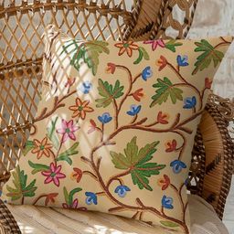 CASABLEU Beige & Green 2 Pieces Floral Embroidered Square Cushion Covers-picture-25