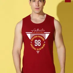 WOOSTRO Pack Of 2 Printed Combed Cotton Gym Vests VWS26(98 MAROON)(HARD MAROON)-image-80