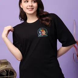 CORSICA Women Printed Drop-Shoulder Sleeves Indigo Bio Finish Applique T-shirt-image-90