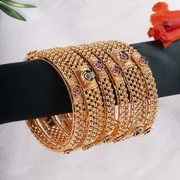 Adwitiya Collection Set Of 6 24CT Gold-Plated Stone Studded Bangles-image-21