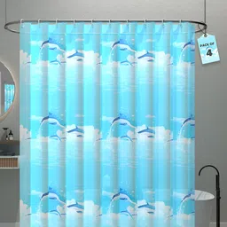 Aura 4-Pcs Blue Shark Printed Waterproof ShowerCurtainWithHooks-34