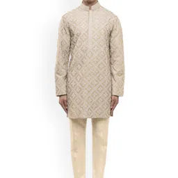 SDS By Kushal Shah Men Ethnic Motifs Embroidered Mandarin Collar Kurta with Trousers-image-47