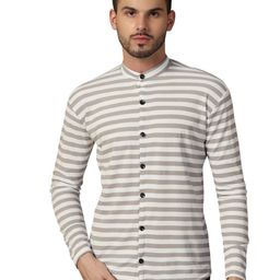Blisstone Striped Band Collar Long Sleeves Cotton Shirt-picture-20