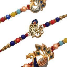 MEIRA JEWELLERY 5 Pcs Mauli Thread Rakhi With Greeting Card & Roli Chawal-image-48