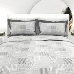 THE WHITE MOSS Grey And White Printed Cotton 300 TC King Bedsheet Set-2.75 m x 2.75 m-image-128