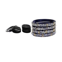 Women Set Of 2 Blue & Black Glass Artificial Stones Bangles-image-16