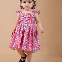 BAESD Girls Floral Printed Square Neck Cotton Fit & Flare Dress-image-38