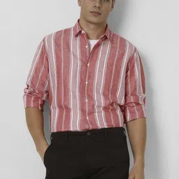 Van Heusen Men Spread Collar Vertical Striped Linen Formal Shirt-image-57