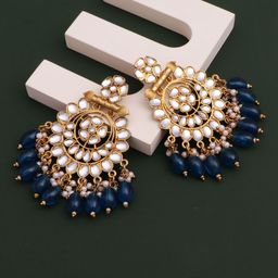CAPILITE Jewellers Brass-Plated Kundan Studded And Pearls Beaded Floral Drop Earrings-image-94