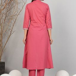 MF Hayat Women Floral Embroidered Cotton A-Line Kurta with Trousers & Dupatta-picture-26