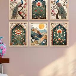 WALLLANE White & Green 6 Pieces Floral and Botanical Wooden Wall Paintings-13