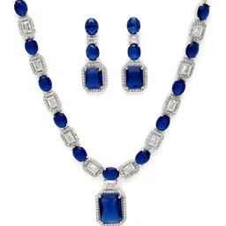 KARATCART Silver-Plated Square Shape Cubic Zirconia Stone Studded Jewellery Set image 2