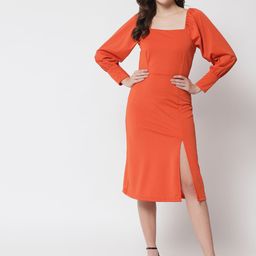 BAESD Puff Sleeve Sheath Midi Dress-image-19