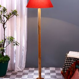 Devansh Brown & Orange Colored Conical Shape Floor Lamp With Wooden Base-34