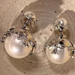 AKISON JEWELS Women Silver Tone with White Bead for Casual Circular Drop Earrings-0