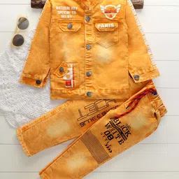 Shirazi Boys Printed Mandarin Collar Denim Jacket With Trouser-image-100