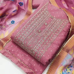 Riti Floral Embroidered Sequinned Chanderi Silk Unstitched Dress Material-image-35