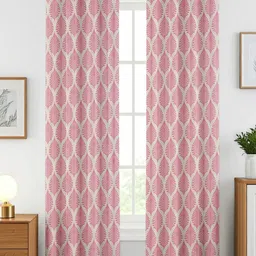 AADI TRADERS Set of 2 Pink Leaf Printed Polyster Window Curtains-14