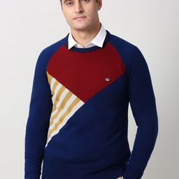 peter england casuals Peter England Colourblocked Textured Round Neck Pullover-picture-25