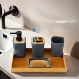The Better Home Grey 5 piece Solid Plastic Bath Accessories Set-3