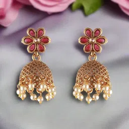 Jazz and Sizzle Gold-Plated Dome Shaped Artificial Beads And Pearls Jhumkas-50