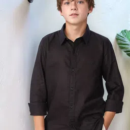 Nautica Boys Premium Fit Solid Spread Collar Linen Casual Shirt-image-64