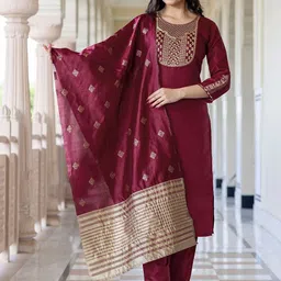 KALINI Women Ethnic Motifs Embroidered Regular Sequinned Kurta with Trousers & With Dupatta-image-63