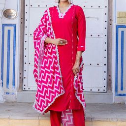 NIZA FASHION Floral Embroidered V-Neck Sequinned Straight Kurta With Trousers & Dupatta-image-63