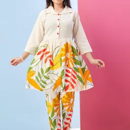 Aarika Girls Floral Printed Regular Pure Cotton Kurta with Trousers-picture-30