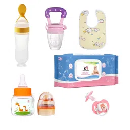 Kalra Magic Infants Set of 6 Transparent & Feeding Bottle With Food Fruit Feeder&Bibs-picture-32