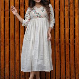 Aaysa Kurti Floral Embroidered V Neck A Line Ethnic Dress-image-32