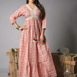 EKISHA Women Floral Print V-Neck Flared Maxi Dress-picture-52