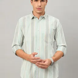 Duke Men Slim Fit Vertical Striped Spread Collar Cotton Casual Shirt-picture-45
