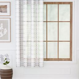 Story@home White & Silver-Toned Geometric Sheer Window Curtain-image-49