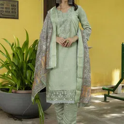 VredeVogel Floral Printed Straight Thread Work Kurta with Trousers & Dupatta-picture-50