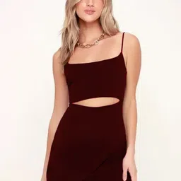 ADV FASHION WEAR Solid Shoulder Straps Cut-Outs Detail Bodycon Mini Dress-image-5