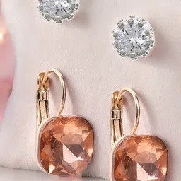 DressBerry Gold-Toned Set Of 2 Cubic Zirconia Studded Square Drop Earrings-20