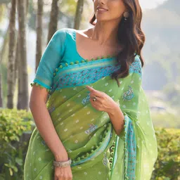Mitera Ethnic Motifs Pure Cotton Block Print Saree-picture-18