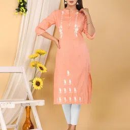 Mehsoos Floral Embroidered Mandarin Collar Thread Work Cotton Straight Kurta-picture-34
