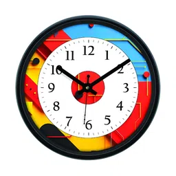 Aura White & Red Printed Analogue Round Shaped Contemporary Wall Clock-0