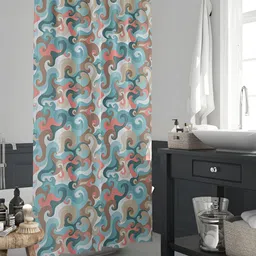 ArtzFolio Blue & Brown Geometric Printed Waterproof Shower Curtain-2