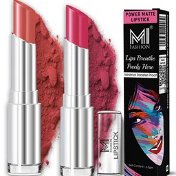 MI FASHION Set Of 2 Matte Long Lasting Lipstick - 3.5 g Each - Dark Rose & Purple Peach-24