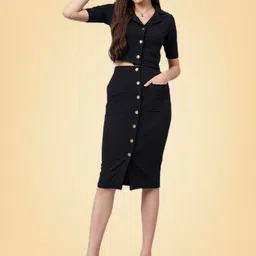 all about you Crop Blazer With Button Detail Skirt Co-Ord Set-image-80