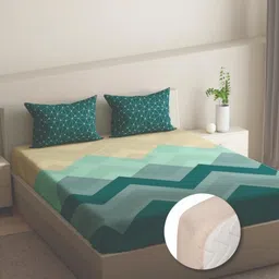 wakefit Green & Beige Geometric 144 TC King Bedsheet Set- 2.74 m x 2.74 m-20